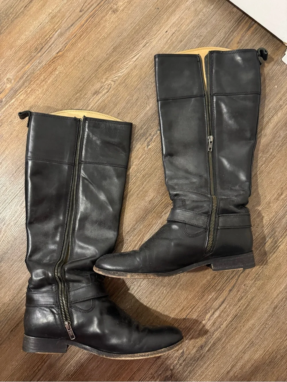 FRYE AND CO. Black Leather Over-the-Knee Harness Boots